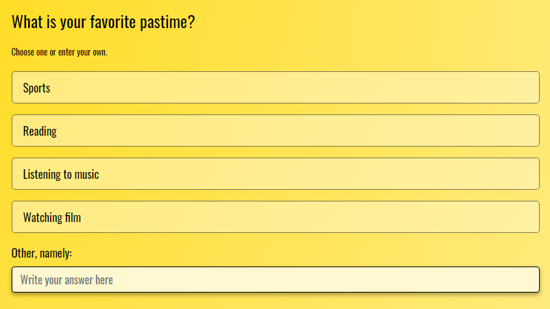 What is your favorite leisure time? - Sports, - Listening to music, - Watching movies, Others